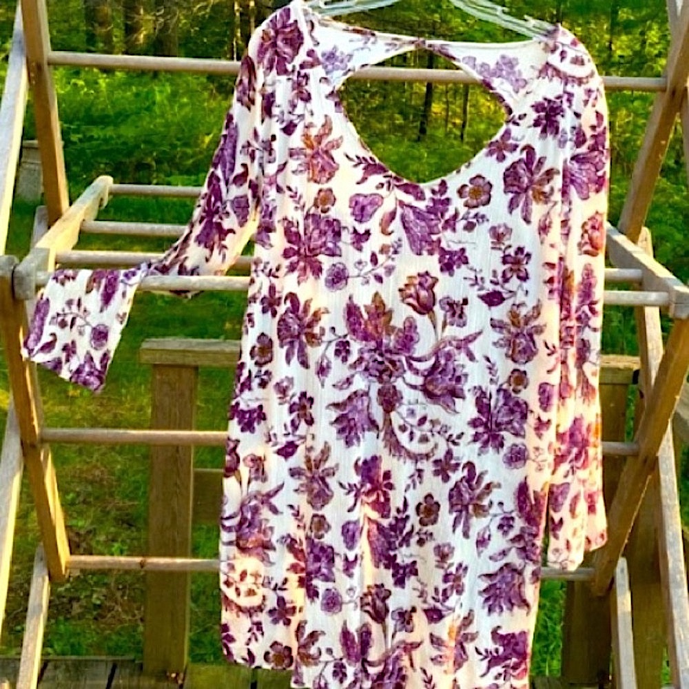 CALIFORNIA GYPSY Dress Tunic Top Coverup Flowy White Purple Burgundy Size Medium
